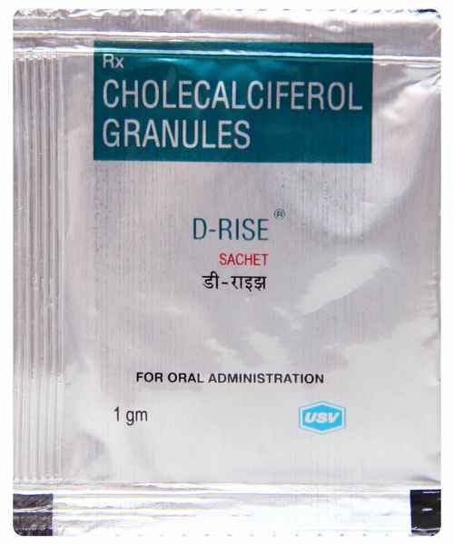 D-Rise Granules Sachet 1g Vitamin D3 supplement contains Cholecalciferol 60000IU