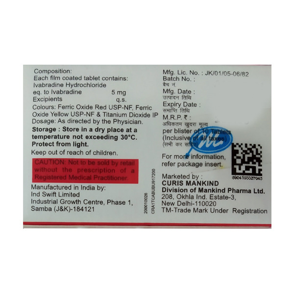 Corabrad 5 Tablet 15's contains Ivabradine 5mg