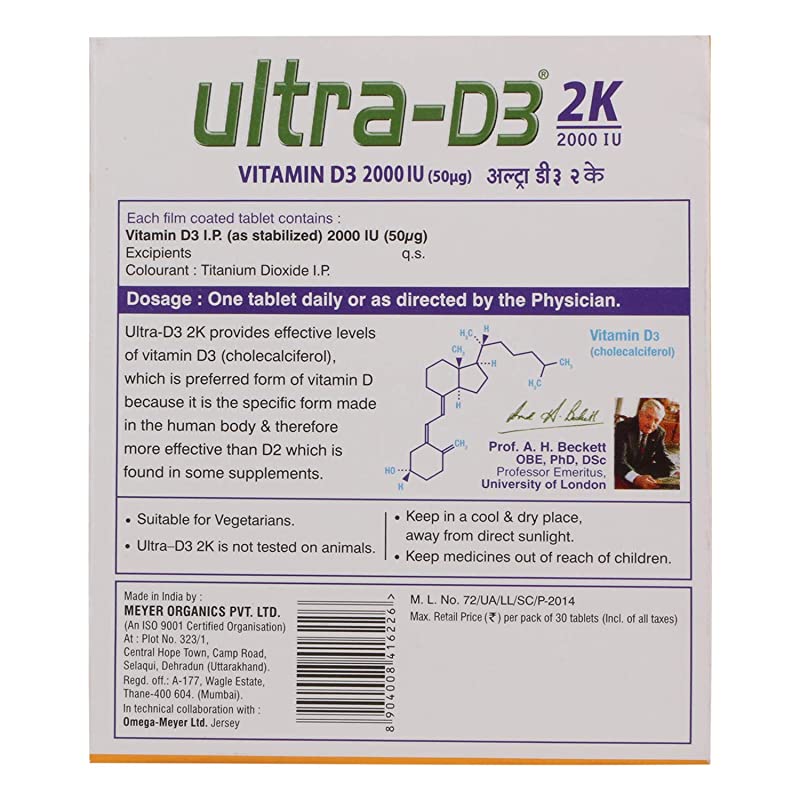 Ultra-D3 2K Tablet (Strip of 30) contains Cholecalciferol 2000 IU