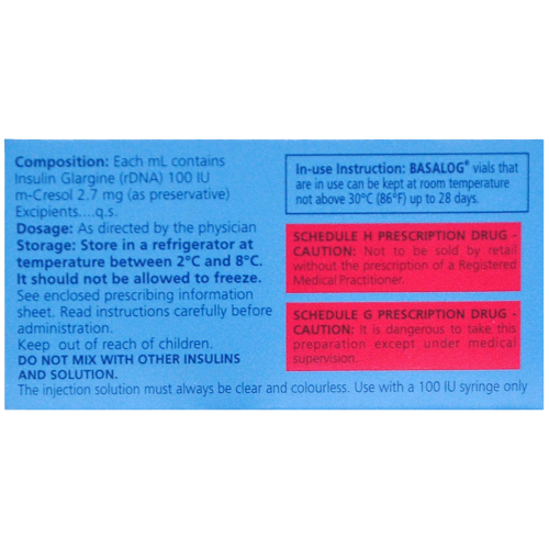 Basalog 100IU/ml Injection 5ml contains Insulin Glargine 100IU/ml
