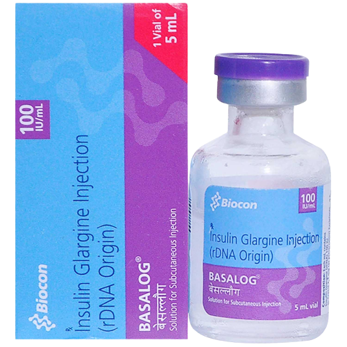 Basalog 100IU/ml Injection 5ml used for treatment of type 1 and type 2 diabetes in adults and children