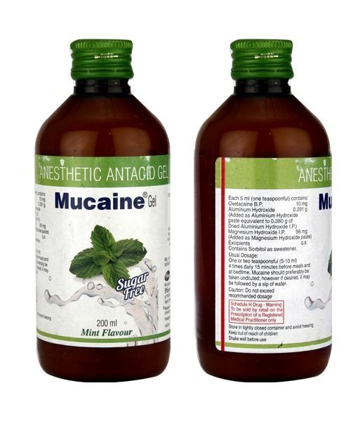Mucaine Mint Sugar Free Gel 200ml for acidity, heartburn, stomach ulcers
