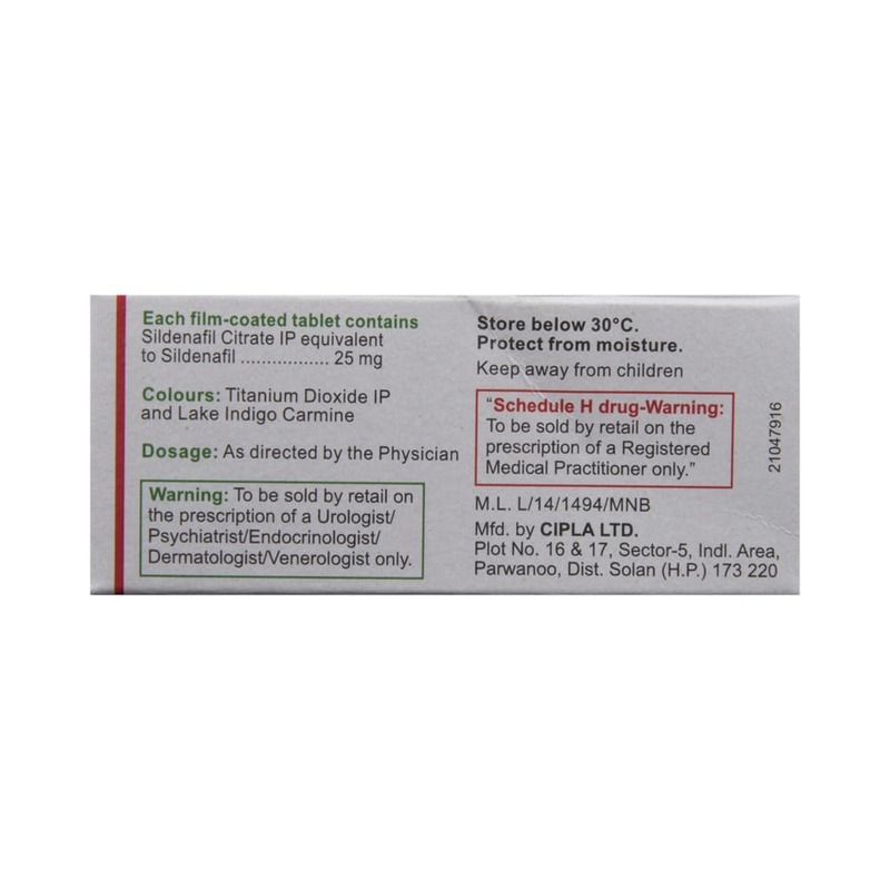 Suhagra 25 Tablet (Strip of 4) contains Sildenafil 25mg