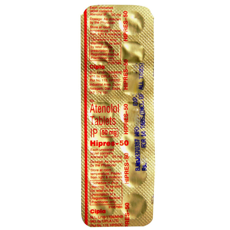 Hipres-50 Tablet (Strip of 14) contains Atenolol 50mg
