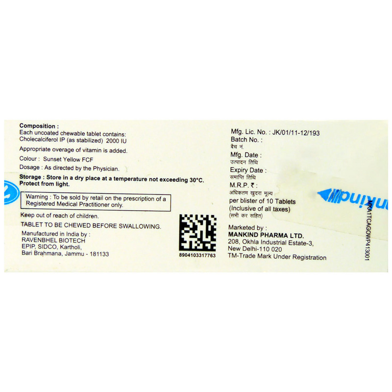 D3 Must 2K Tablet (Strip of 10) contains Cholecalciferol 2000IU