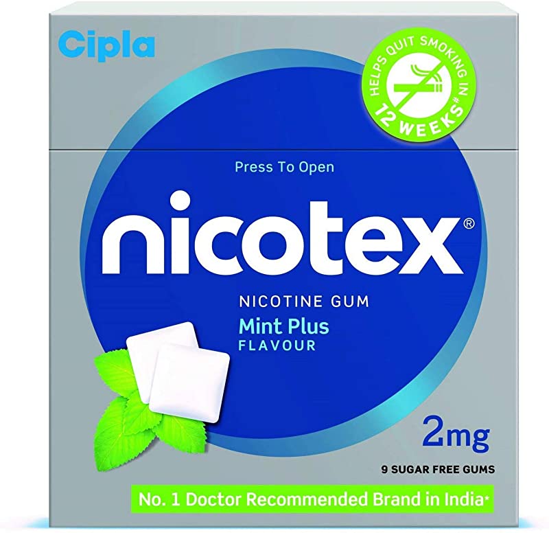 Nicotex 2mg Sugar Free Mint Plus Chewing Gum (Pack of 9)