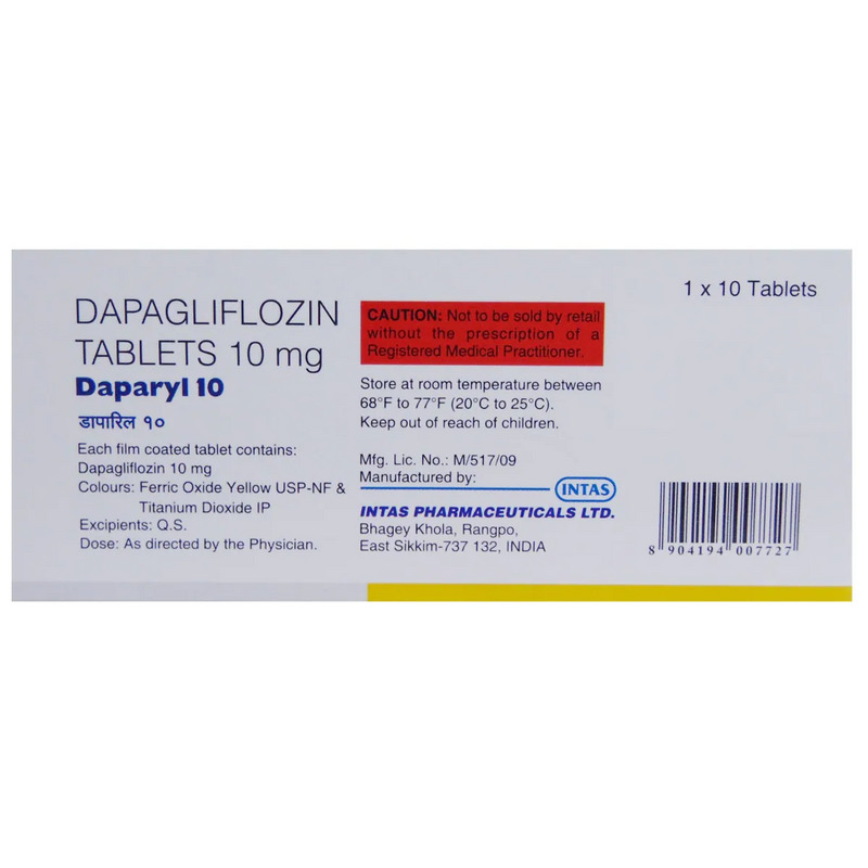 Daparyl 10 Tablet (Strip of 10) contains Dapagliflozin 10mg