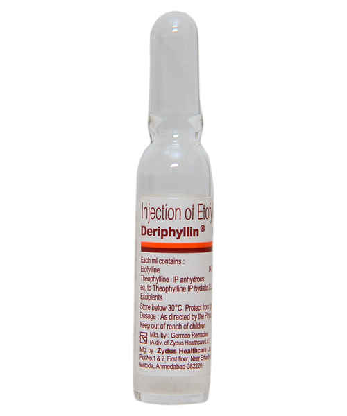 Deriphyllin Injection 2ml contains Etofylline 84.7mg, Theophylline 25.3mg