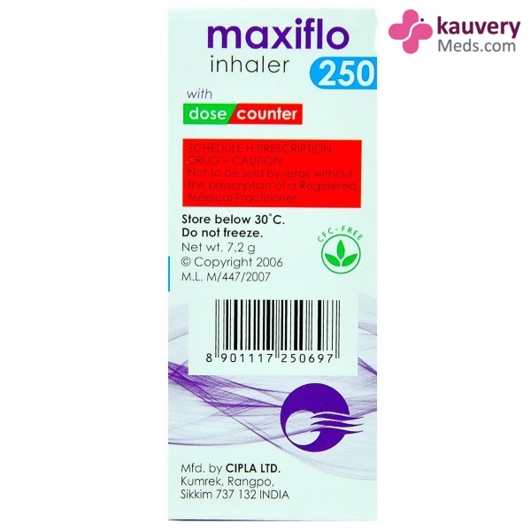 Maxiflo 250 Inhaler 120 MDI contains Formoterol 6mcg, Fluticasone Propionate 250mcg