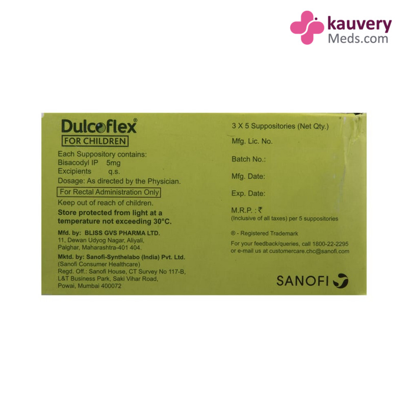 Dulcoflex 5mg Suppository for Children (Strip of 5) contains Bisacodyl 5mg