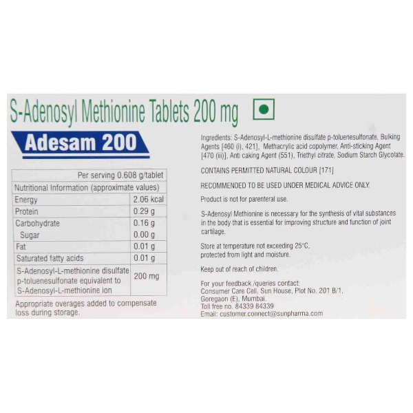 Adesam 200 Tablet (Strip of 10) contains S-Adenosyl Methionine 200mg