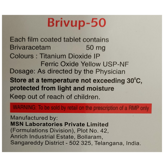 Brivup-50 Tablet (Strip of 10) contains Brivaracetam 50mg