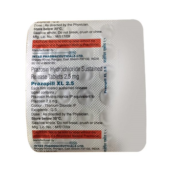 Prazopill XL 2.5 Tablet (Strip of 30) contains Prazosin 2.5mg