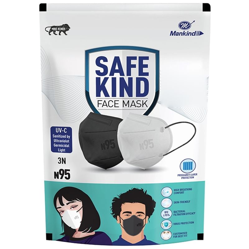 Safekind N95 Face Mask (2 Black & 1 White)