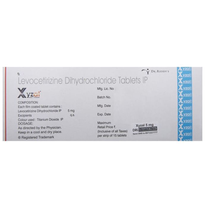 Xyzal 5mg Tablet (Strip of 15) contains Levocetirizine 5mg