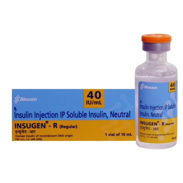 Insugen-R 40IU/ml Injection 10ml short-acting insulin for type 1 and type 2 diabetes mellitus