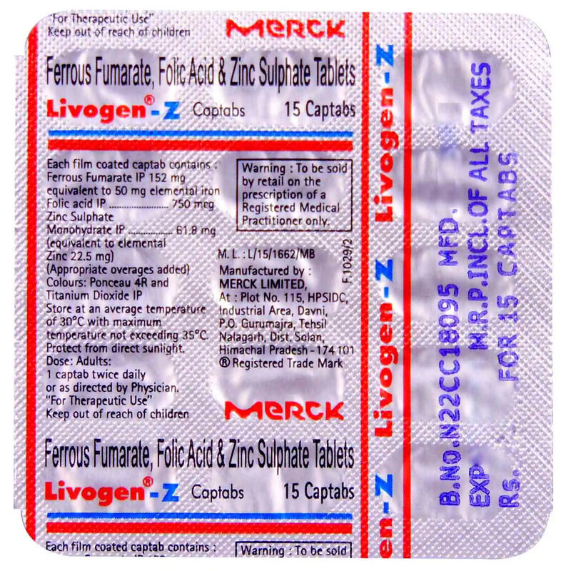 Livogen Z Tablet 15's to prevent anemia due to iron deficiency
