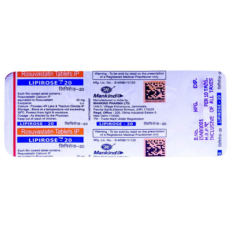 Lipirose-20 Tablet 10's contains Rosuvastatin 20mg