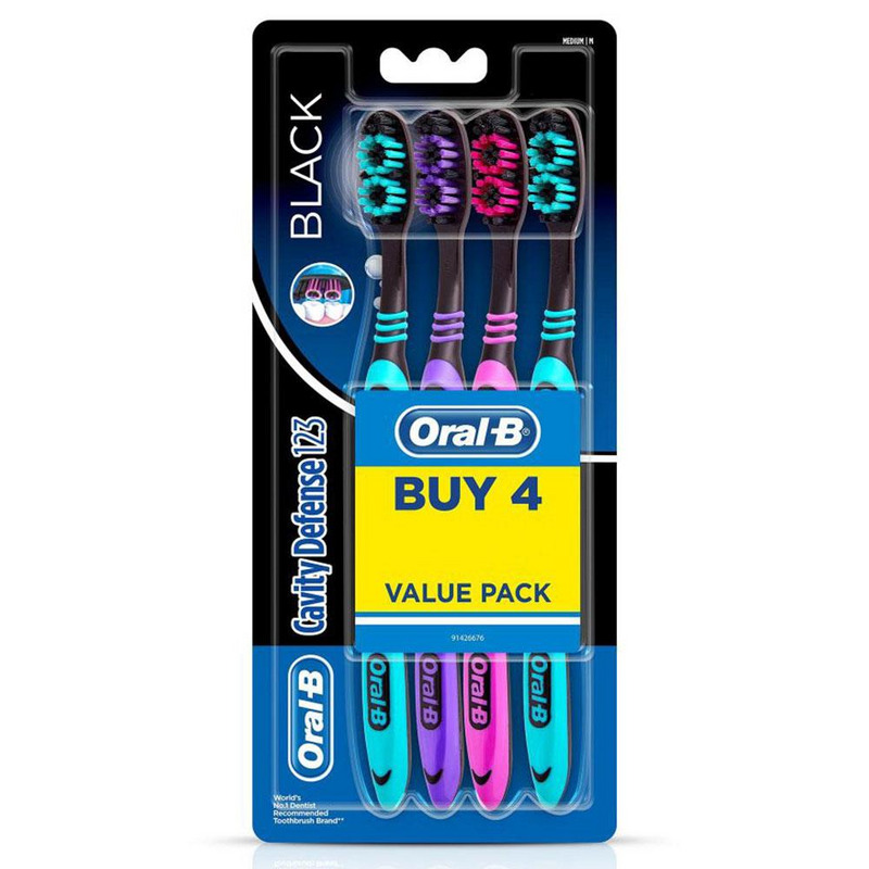 Oral-B Cavity Defense 123 Medium Black Toothbrush (Pack of 4)