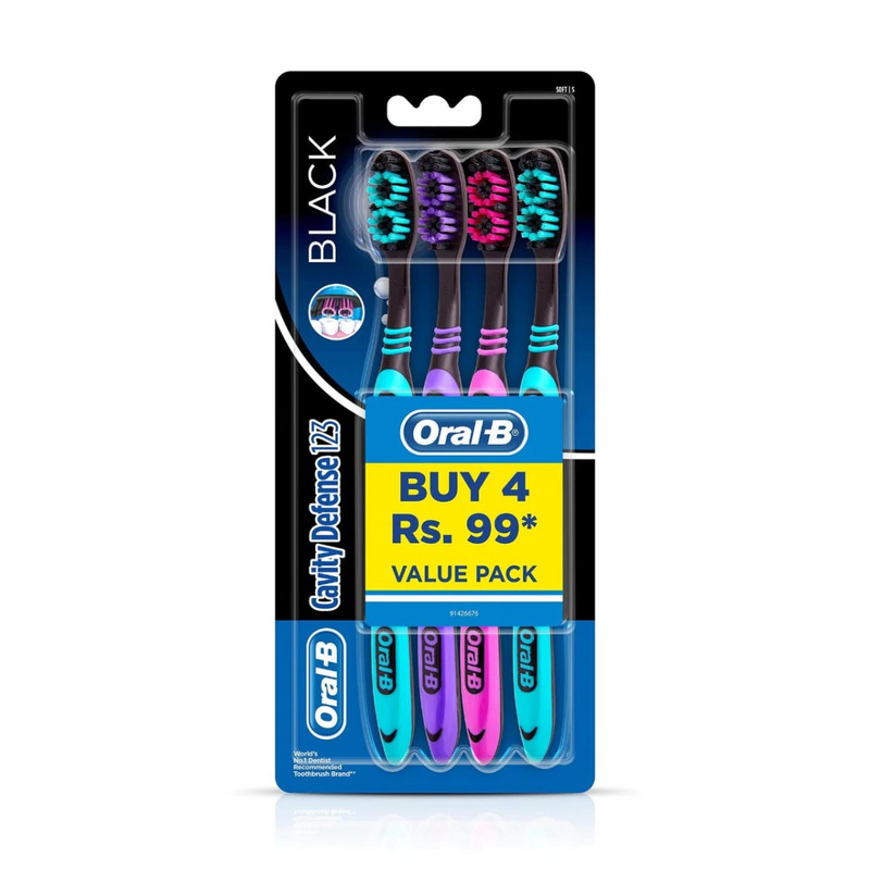 Oral-B Cavity Defense 123 Soft Black Toothbrush (Pack of 4)