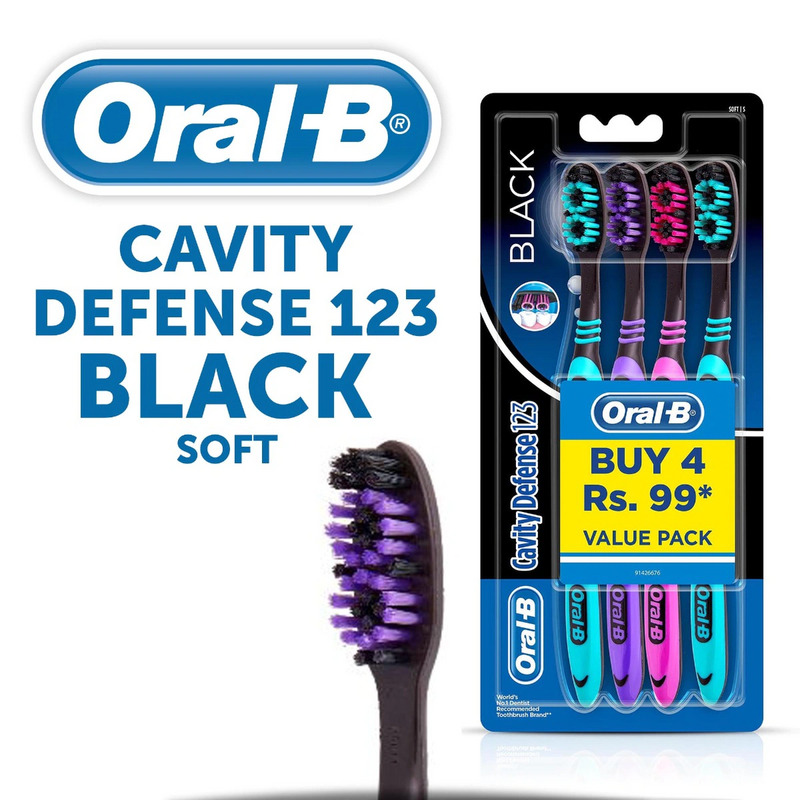 Oral-B Cavity Defense 123 Soft Black Toothbrush (Pack of 4)