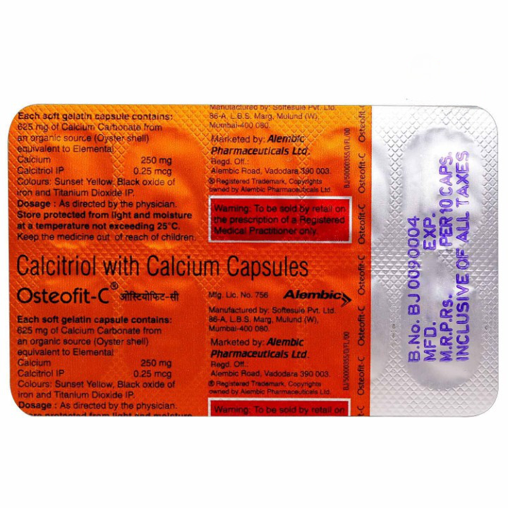 Osteofit-C Capsule (Strip of 10) contains Calcitriol 0.25mcg, Calcium 250mg