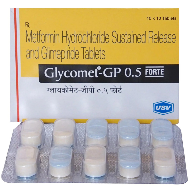 Glycomet-GP 0.5 Forte Tablet PR (Strip of 10) for treatment of type 2 diabetes mellitus in adults