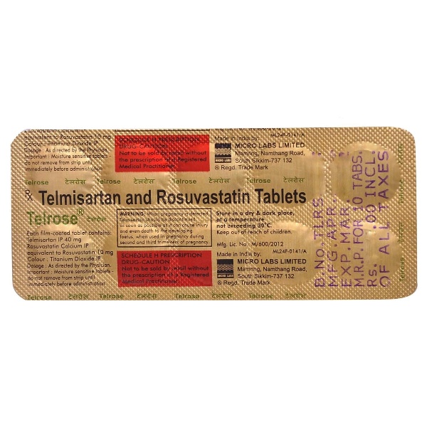 Telrose Tablet (Strip of 10) contains Telmisartan 40mg, Rosuvastatin 10mg