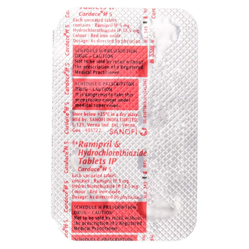 Cardace H 5 Tablet (Strip of 15) contains Ramipril 5mg, Hydrochlorothiazide 12.5mg