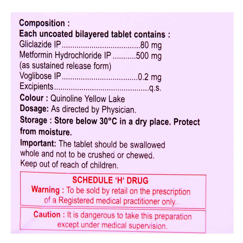 Glizid-MV Tablet SR (Strip of 10) contains Gliclazide 80mg, Metformin 500mg, Voglibose 0.2mg