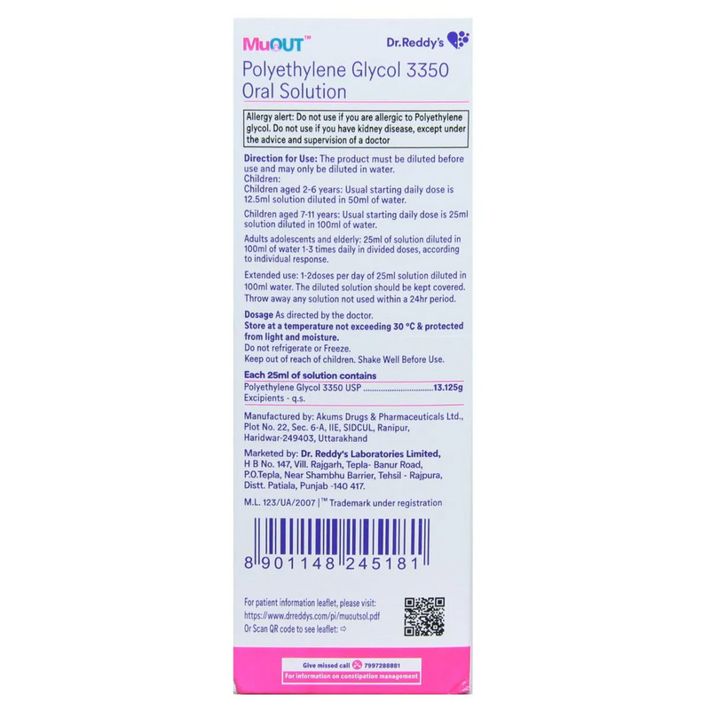 Muout Oral Solution 200ml contains Polyethylene Glycol 13.125gm/25ml
