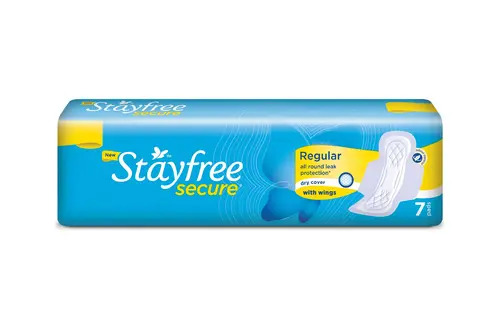 Stayfree Secure Dry Cover with Wings Sanitary Pads Regular 7's