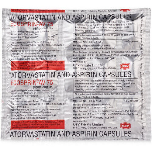 Ecosprin AV 75 Capsule 15's used for the prevention of heart attack or stroke