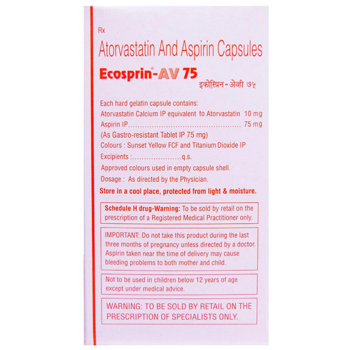 Ecosprin AV 75 Capsule 15's contains Atorvastatin 10mg and Aspirin 75mg