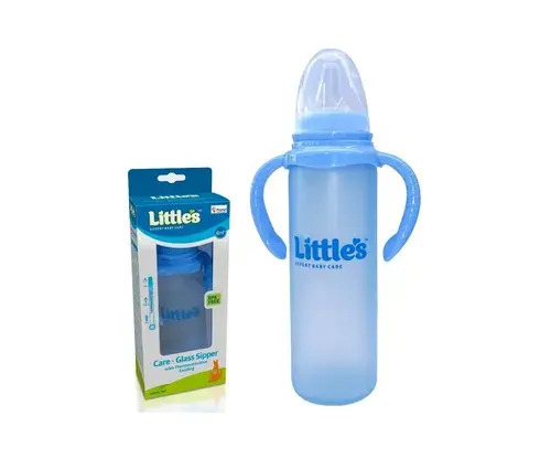 Little's Glass Sipper Feeding Bottle (Blue) 240ml