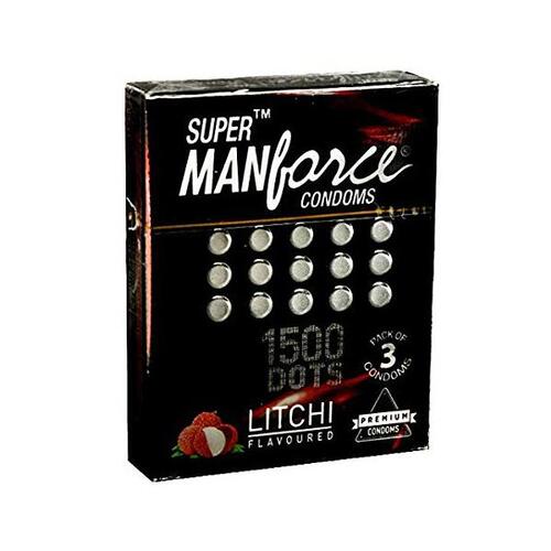 Super Manforce 1500 Dots Litchi Flavoured Condoms 3's