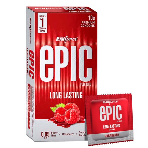 Manforce Epic Pleasure Long-Lasting Raspberry Flavoured Condoms 10's