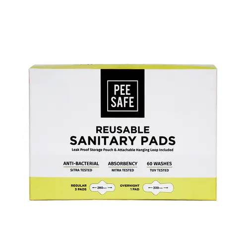Pee Safe Reusable Sanitary Pads - Regular Pad (3) + Overnight Pad (1)