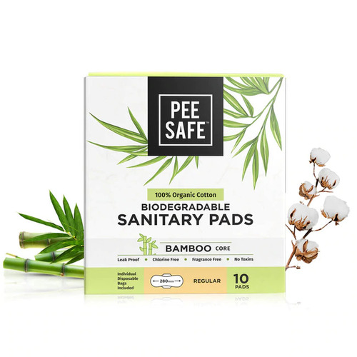 Pee Safe 100% Organic Cotton Biodegradable Sanitary Pads (Regular) 10's