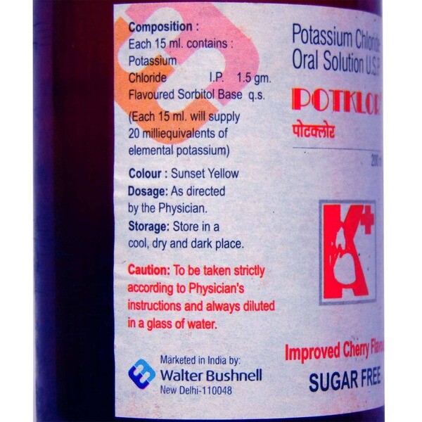 Potklor Cherry Flavour Sugar Free Oral Solution 200ml