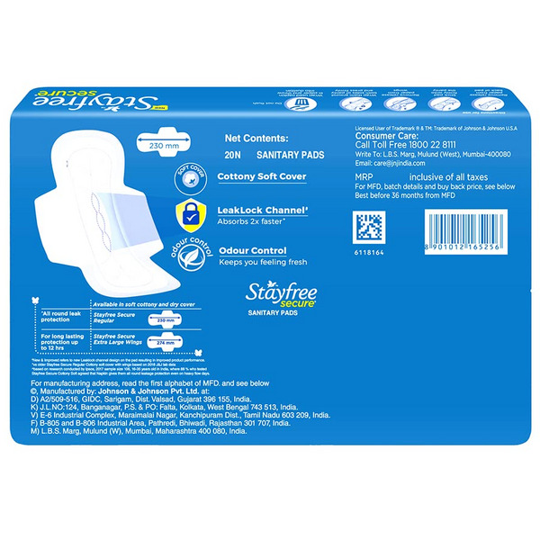 Stayfree Secure Cottony Wings Regular Sanitary Pads 20's