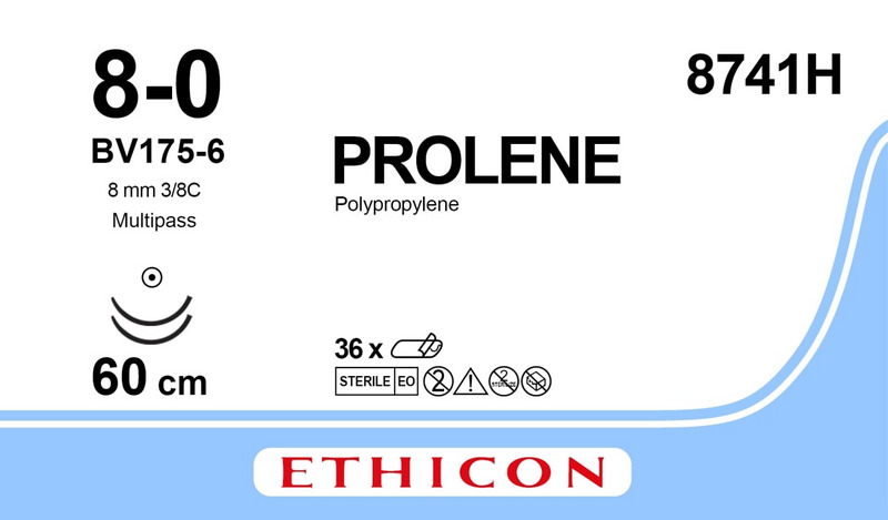 Ethicon Prolene 8741H 8-0 Double Armed BV175-6 Suture 60cm
