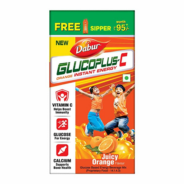 Dabur GlucoPlus-C Orange Flavoured Energy Boost Drink 1kg (with Free Sipper)
