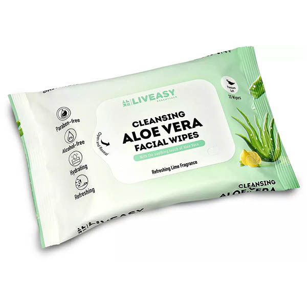 Liveasy Essentials Aloe Vera Refreshing And Cleansing Face Wipes 20's