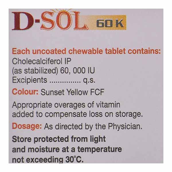 D-Sol 60K Vitamin D3 Chewable Tablet Sugar Free Orange 4's