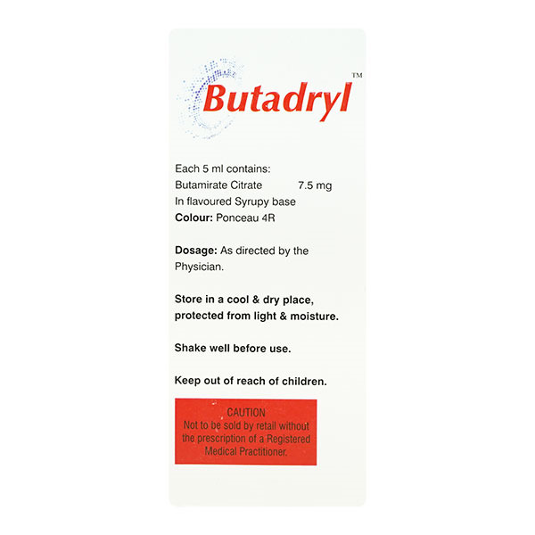 Butadryl 7.5mg Syrup Strawberry Sugar Free 100ml